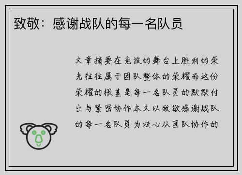 致敬：感谢战队的每一名队员