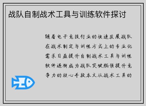 战队自制战术工具与训练软件探讨